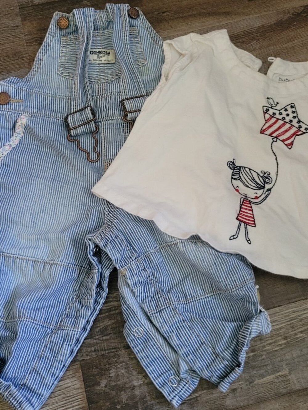 OshKosh B’gosh Railroad Engineer Overalls & Baby Gap Patriotic Tee Bundle - 12M